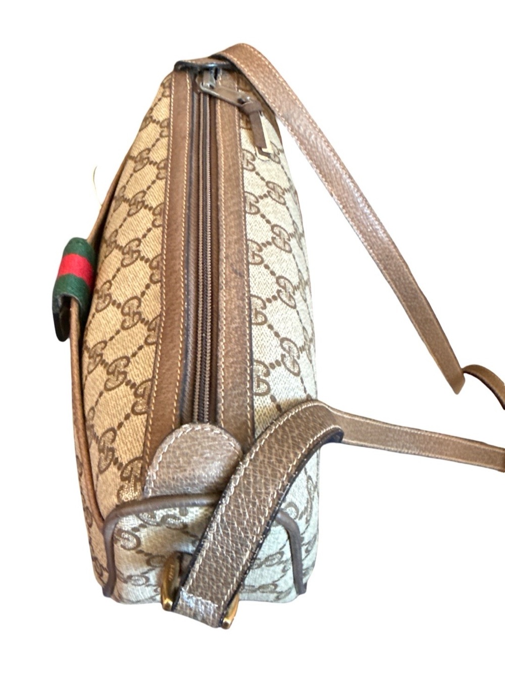 Vintage Gucci Ophidia GG Supreme Web Stripe Shoulder Bag Brown Leather - Picture 13 of 15